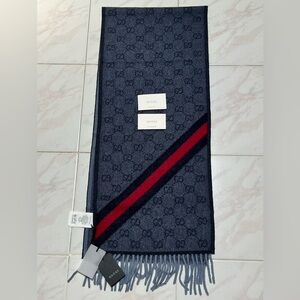 Authentic Gucci Guccisima Nikky Midnight Blue Wool Scarf GG Logo Pattern New